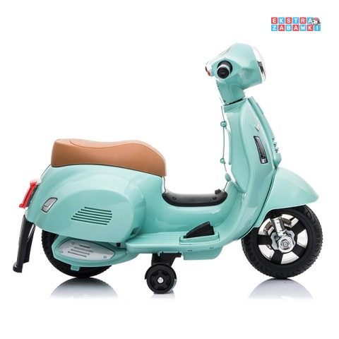 [outlet] Miętowy Motor skuter VESPA na akumulator - 30W 6V/4.5Ah, skórzane siedzenia, licencjonowany