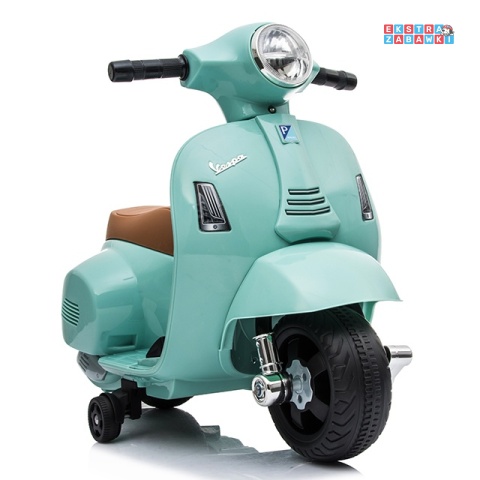 [outlet] Miętowy Motor skuter VESPA na akumulator - 30W 6V/4.5Ah, skórzane siedzenia, licencjonowany