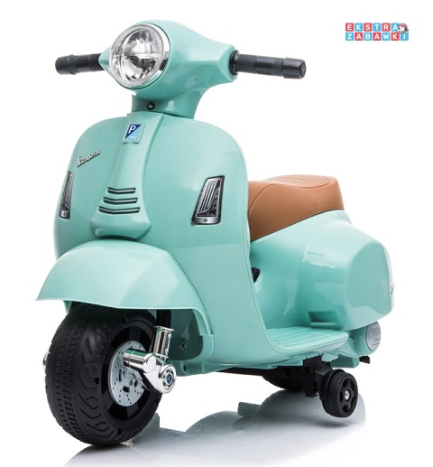 [outlet] Miętowy Motor skuter VESPA na akumulator - 30W 6V/4.5Ah, skórzane siedzenia, licencjonowany