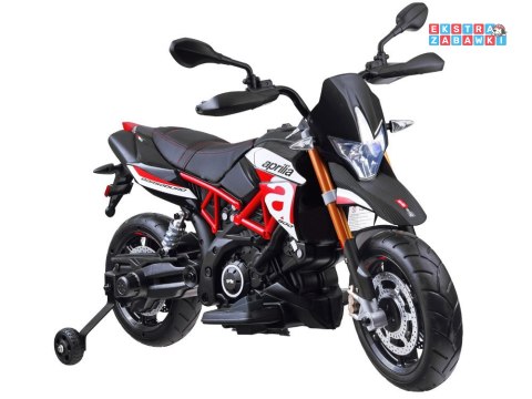 Motorek Aprilla na akumulator - czerwony, 2x2 12V/7Ah, do 3 km/h, EVA, ekoskóra, stalowa rama, dwa biegi [PA0243]