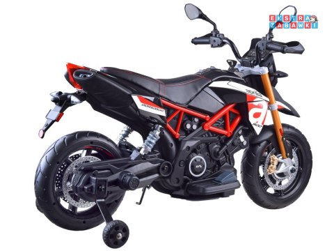 Motorek Aprilla na akumulator - czerwony, 2x2 12V/7Ah, do 3 km/h, EVA, ekoskóra, stalowa rama, dwa biegi [PA0243]
