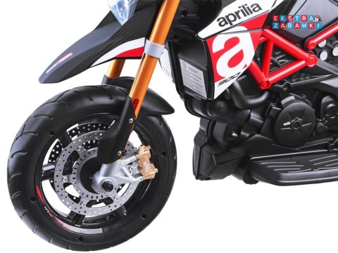 Motorek Aprilla na akumulator - czerwony, 2x2 12V/7Ah, do 3 km/h, EVA, ekoskóra, stalowa rama, dwa biegi [PA0243]