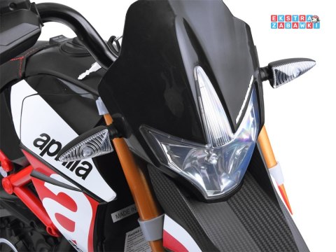 Motorek Aprilla na akumulator - czerwony, 2x2 12V/7Ah, do 3 km/h, EVA, ekoskóra, stalowa rama, dwa biegi [PA0243]