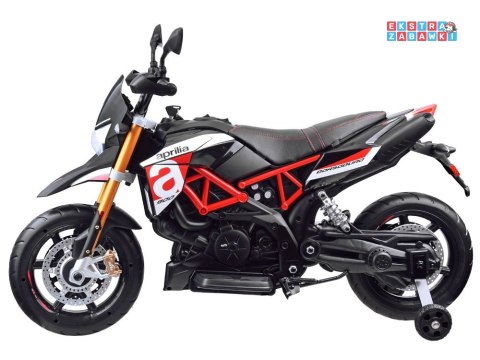 Motorek Aprilla na akumulator - czerwony, 2x2 12V/7Ah, do 3 km/h, EVA, ekoskóra, stalowa rama, dwa biegi [PA0243]