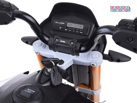 Motorek Aprilla na akumulator - czerwony, 2x2 12V/7Ah, do 3 km/h, EVA, ekoskóra, stalowa rama, dwa biegi [PA0243]