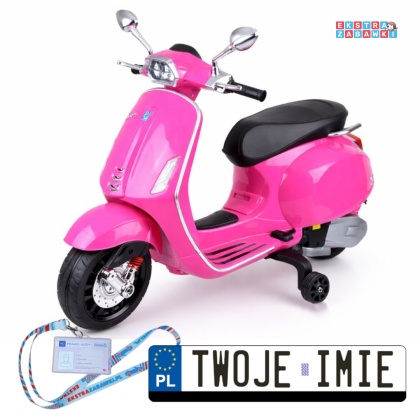 Motorek skuter VESPA na akumulator - różowy, 2x25W 12V/4.5Ah, wolny start, panel muzyczny, elektryczny hamulec [PA0344]