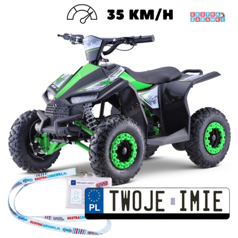 Quad HIPERFECT na akumulator - zielony, 1000W 48V/12Ah do 35 km/h, silnik bezszczotkowy, pompowane opony, ekoskóra [ATV-11E]