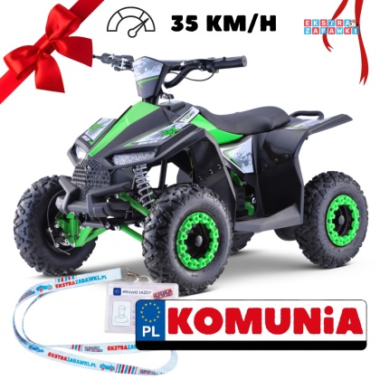 Quad HIPERFECT na akumulator - zielony, 1000W 48V/12Ah do 35 km/h, silnik bezszczotkowy, pompowane opony, ekoskóra [ATV-11E]