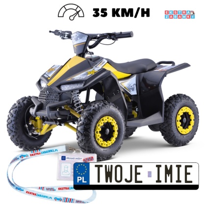 Quad HIPERFECT na akumulator - żółty, 1000W 48V/12Ah do 35 km/h, silnik bezszczotkowy, pompowane opony, ekoskóra [ATV-11E]