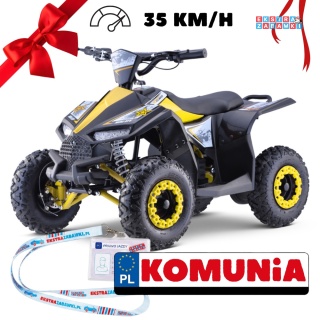 Quad HIPERFECT na akumulator - żółty, 1000W 48V/12Ah do 35 km/h, silnik bezszczotkowy, pompowane opony, ekoskóra [ATV-11E]