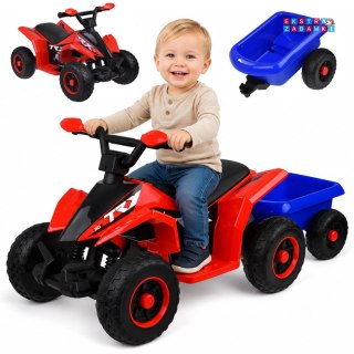 Quad z przyczepką na akumulator - czerwony, 6V/4.5Ah, efekty świetlne, do 3 km/h, odpinana przyczepka [PA0351]