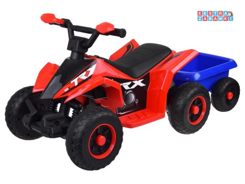 Quad z przyczepką na akumulator - czerwony, 6V/4.5Ah, efekty świetlne, do 3 km/h, odpinana przyczepka [PA0351]