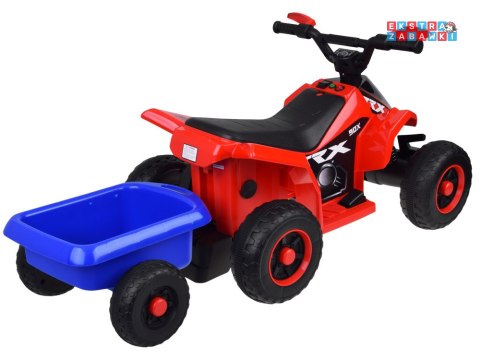Quad z przyczepką na akumulator - czerwony, 6V/4.5Ah, efekty świetlne, do 3 km/h, odpinana przyczepka [PA0351]