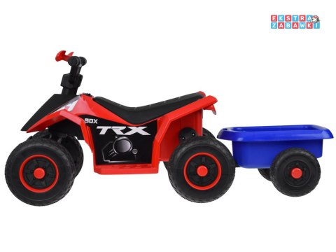 Quad z przyczepką na akumulator - czerwony, 6V/4.5Ah, efekty świetlne, do 3 km/h, odpinana przyczepka [PA0351]