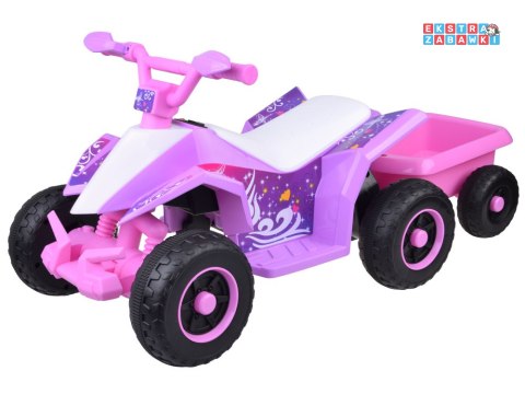 Quad z przyczepką na akumulator - różowy, 6V/4.5Ah, efekty świetlne, do 3 km/h, odpinana przyczepka [PA0351]