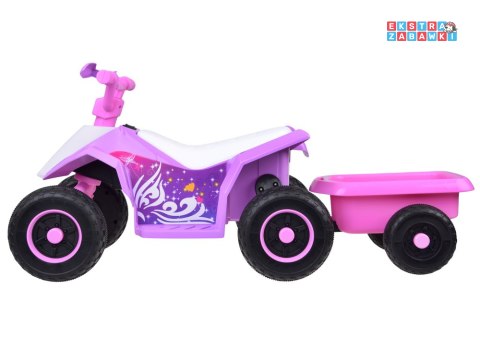 Quad z przyczepką na akumulator - różowy, 6V/4.5Ah, efekty świetlne, do 3 km/h, odpinana przyczepka [PA0351]