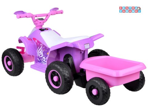 Quad z przyczepką na akumulator - różowy, 6V/4.5Ah, efekty świetlne, do 3 km/h, odpinana przyczepka [PA0351]