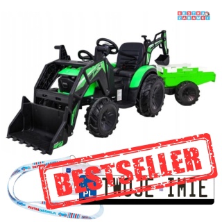 Traktor 720-T z przyczepą i łyżką na akumulator - zielony, 2x200W 24V/10Ah, ekoskóra, pilot, MP3 [SX2068]