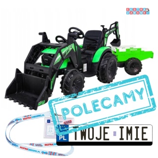Traktor 720-T z przyczepą i łyżką na akumulator - zielony, 2x200W 24V/10Ah, ekoskóra, pilot, MP3 [SX2068]