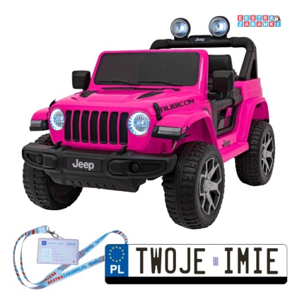 Jeep Wrangler Rubicon na akumulator - różowy, 4x45W, 12V/10Ah, EVA, pilot, LED, MP3, BT - [JWR555]