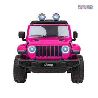 Jeep Wrangler Rubicon na akumulator - różowy, 4x45W, 12V/10Ah, EVA, pilot, LED, MP3, BT - [JWR555]