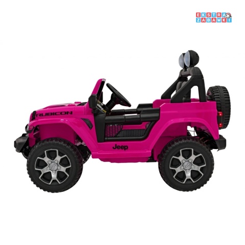 Jeep Wrangler Rubicon na akumulator - różowy, 4x45W, 12V/10Ah, EVA, pilot, LED, MP3, BT - [JWR555]