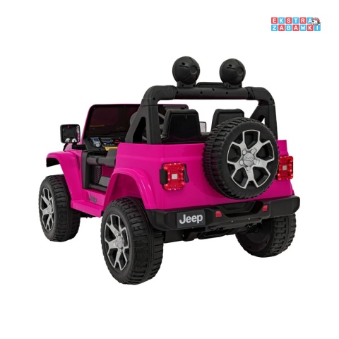 Jeep Wrangler Rubicon na akumulator - różowy, 4x45W, 12V/10Ah, EVA, pilot, LED, MP3, BT - [JWR555]