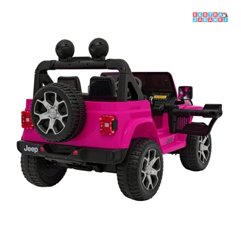 Jeep Wrangler Rubicon na akumulator - różowy, 4x45W, 12V/10Ah, EVA, pilot, LED, MP3, BT - [JWR555]
