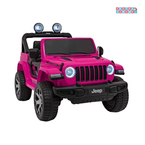 Jeep Wrangler Rubicon na akumulator - różowy, 4x45W, 12V/10Ah, EVA, pilot, LED, MP3, BT - [JWR555]