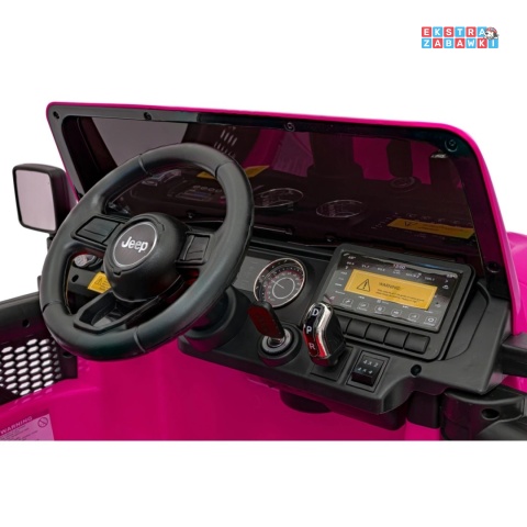 Jeep Wrangler Rubicon na akumulator - różowy, 4x45W, 12V/10Ah, EVA, pilot, LED, MP3, BT - [JWR555]