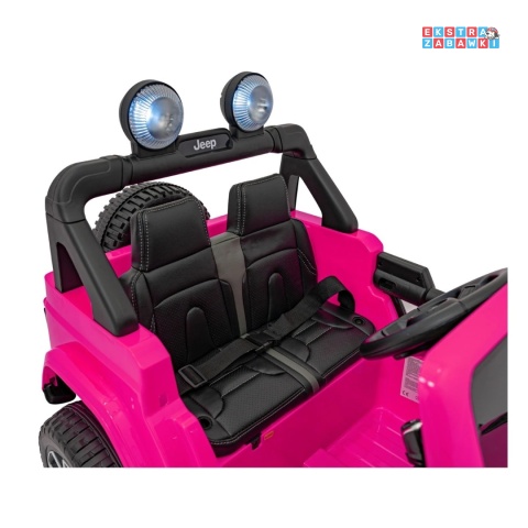 Jeep Wrangler Rubicon na akumulator - różowy, 4x45W, 12V/10Ah, EVA, pilot, LED, MP3, BT - [JWR555]