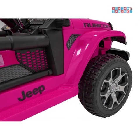 Jeep Wrangler Rubicon na akumulator - różowy, 4x45W, 12V/10Ah, EVA, pilot, LED, MP3, BT - [JWR555]