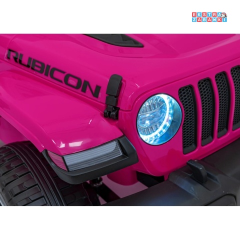 Jeep Wrangler Rubicon na akumulator - różowy, 4x45W, 12V/10Ah, EVA, pilot, LED, MP3, BT - [JWR555]