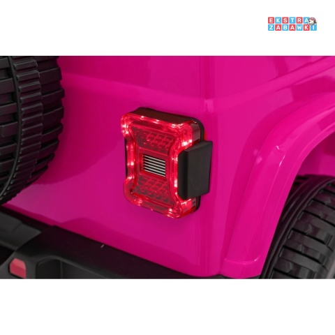 Jeep Wrangler Rubicon na akumulator - różowy, 4x45W, 12V/10Ah, EVA, pilot, LED, MP3, BT - [JWR555]