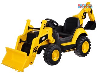 Koparko ładowarka na akumulator - żółty, 2x30W 12V/7Ah, pilot, do 5 km/h, obrotowe siedzenie, pas, Bluetooth [ZA5612]
