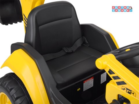 Koparko ładowarka na akumulator - żółty, 2x30W 12V/7Ah, pilot, do 5 km/h, obrotowe siedzenie, pas, Bluetooth [ZA5612]