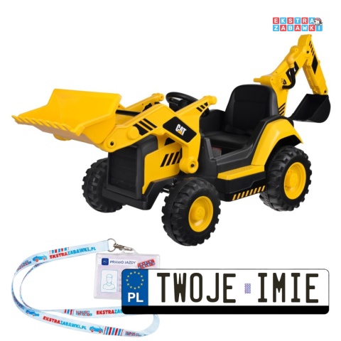 Koparko ładowarka na akumulator - żółty, 2x30W 12V/7Ah, pilot, do 5 km/h, obrotowe siedzenie, pas, Bluetooth [ZA5612]