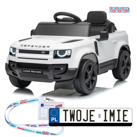 Land Rover Defender na akumulator - biały, 2x35W i 2x20W 12V/7Ah, pilot, EVA, LED, ekoskóra, panel muzyczny [QLS-8626]
