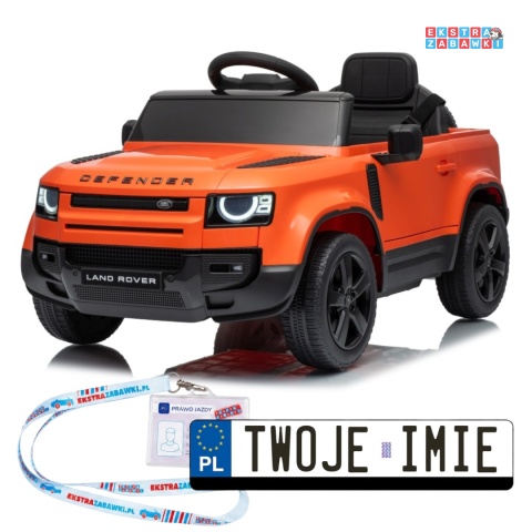 Land Rover Defender na akumulator - pomarańczowy, 2x35W i 2x20W 12V/7Ah, pilot, EVA, LED, ekoskóra, panel muzyczny [QLS-8626]