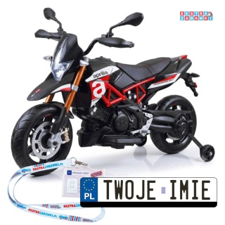 Motorek Aprilla na akumulator - czerwony, 2x2 12V/7Ah, do 3 km/h, EVA, ekoskóra, stalowa rama, dwa biegi [PA0243]