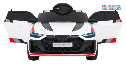 Audi RS6 Avant GT na akumulator - biały, 4x35W 12V/9Ah, pilot, ekoskóra, EVA, LED, pasy, BT [QLS-8620]
