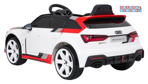Audi RS6 Avant GT na akumulator - biały, 4x35W 12V/9Ah, pilot, ekoskóra, EVA, LED, pasy, BT [QLS-8620]