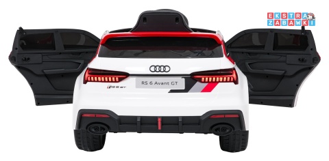 Audi RS6 Avant GT na akumulator - biały, 4x35W 12V/9Ah, pilot, ekoskóra, EVA, LED, pasy, BT [QLS-8620]