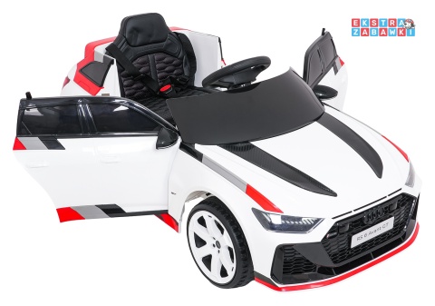 Audi RS6 Avant GT na akumulator - biały, 4x35W 12V/9Ah, pilot, ekoskóra, EVA, LED, pasy, BT [QLS-8620]