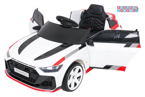 Audi RS6 Avant GT na akumulator - biały, 4x35W 12V/9Ah, pilot, ekoskóra, EVA, LED, pasy, BT [QLS-8620]