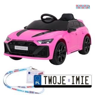 Audi RS6 Avant GT na akumulator - różowy, 4x35W 12V/9Ah, pilot, ekoskóra, EVA, LED, pasy, BT [QLS-8620]