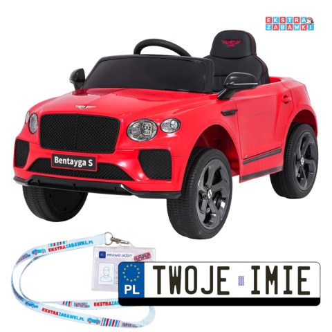 Bentley Bentayga S na akumulator - czerwony, 2x35W 12V/7Ah, pilot, EVA, LED, ekoskóra, pasy, panel muzyczny [HL-5188]