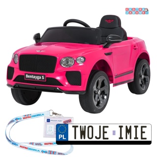 Bentley Bentayga S na akumulator - różowy, 2x35W 12V/7Ah, pilot, EVA, LED, ekoskóra, pasy, panel muzyczny [HL-5188]