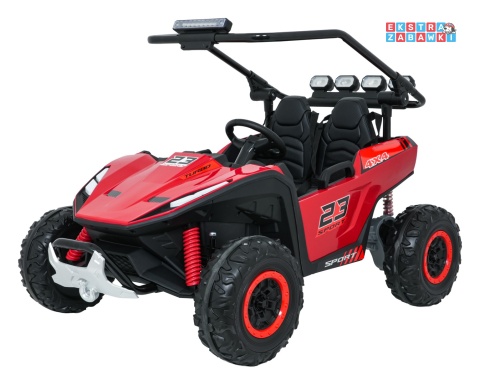 Buggy Turbo 23 na akumulator - czerwony, 4x200W 24V/7Ah, pilot, dwuosobowy, EVA, LED, ekoskóra, pas [DM-109]