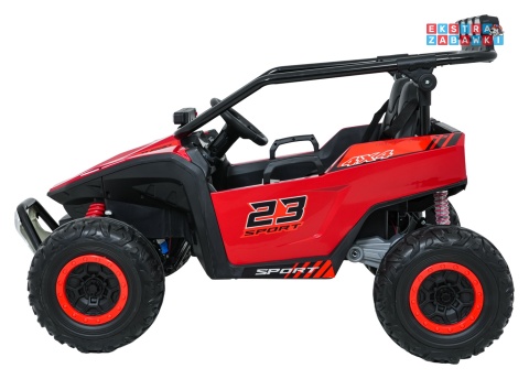 Buggy Turbo 23 na akumulator - czerwony, 4x200W 24V/7Ah, pilot, dwuosobowy, EVA, LED, ekoskóra, pas [DM-109]